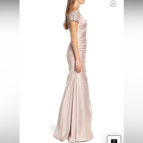 Nordstrom Off the Shoulder Beaded Satin Trumpet Gown - Picture 3 of 8